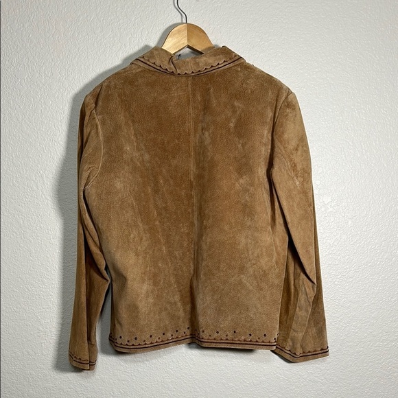 Chicos Embroidered Tan Leather Jacket M - Picture 2 of 8